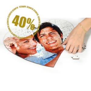 sconto del 40% su foto su puzzle in legno a cuore