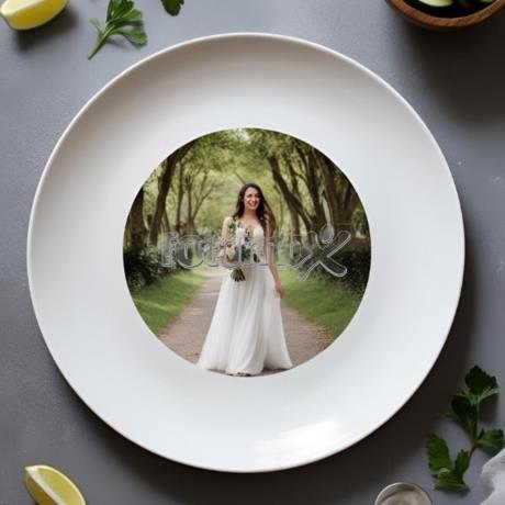 piatto bianco in ceramica personalizzato con foto